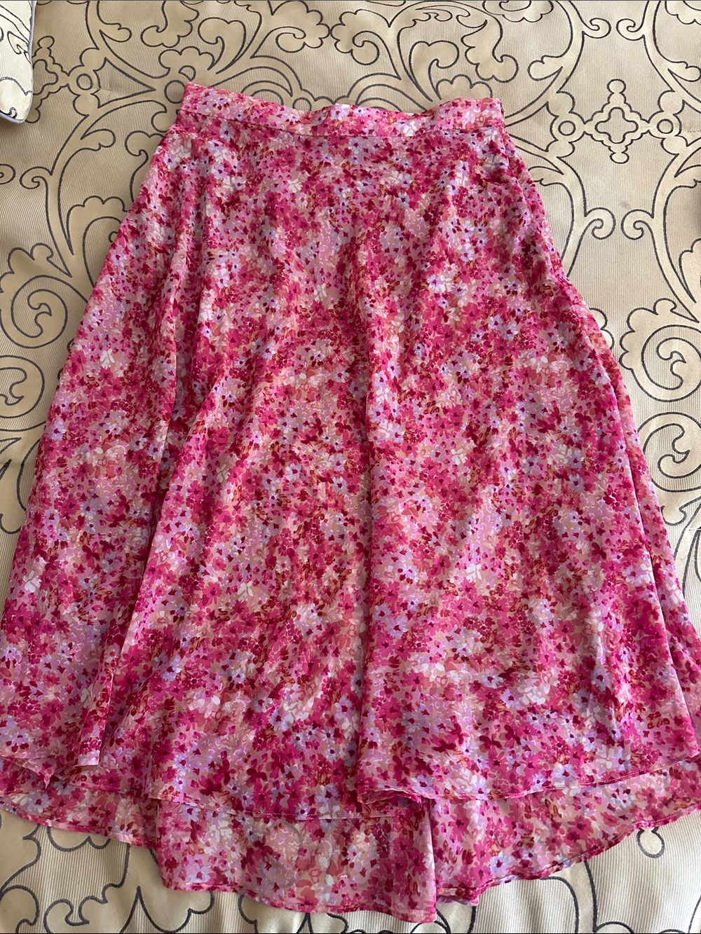 T Tahari Pink Floral A-Line Midi Skirt